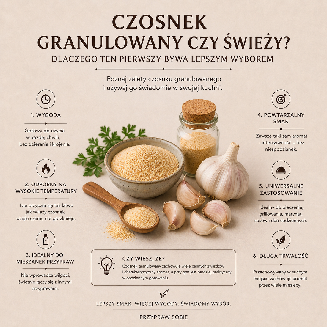 Czosnek granulowany czy świeży? Dlaczego ten pierwszy bywa lepszym wyborem